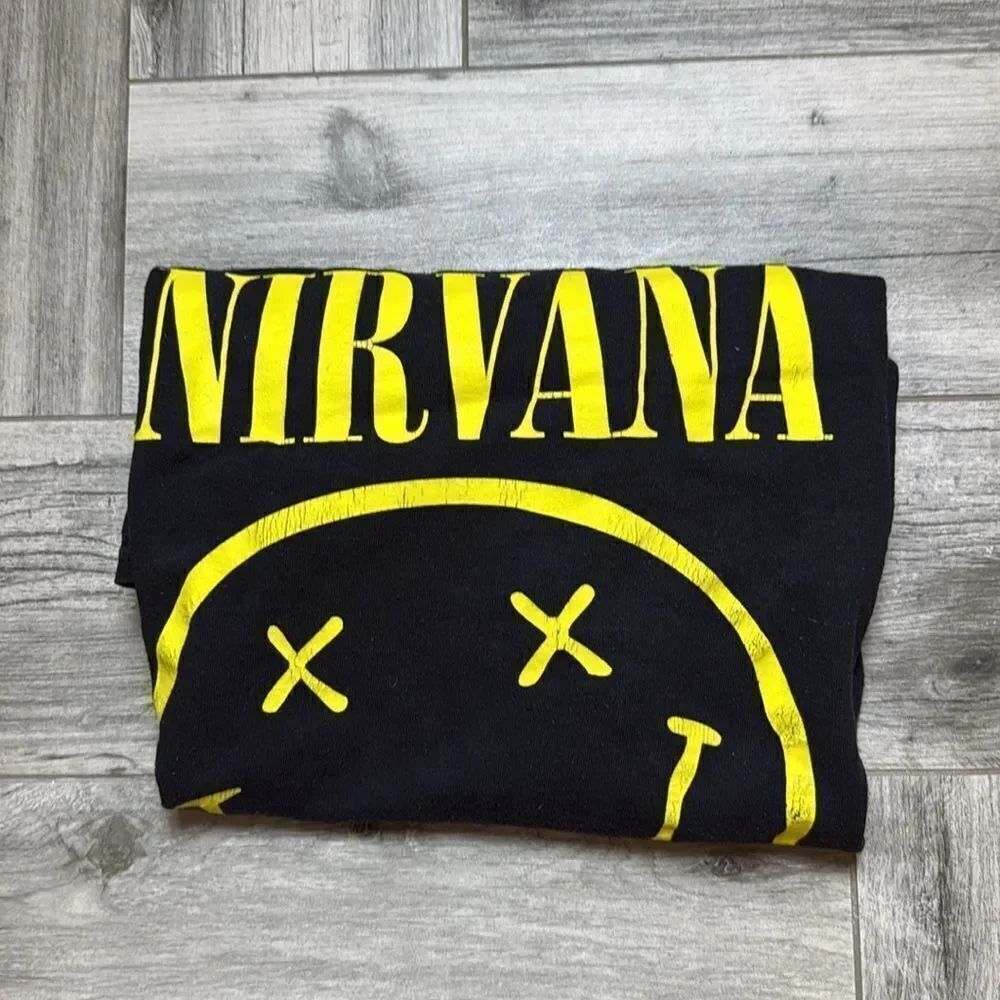 Nirvana Mens Smiley Face Logo Classic Short Sleeve T-Shirt Black 2XL